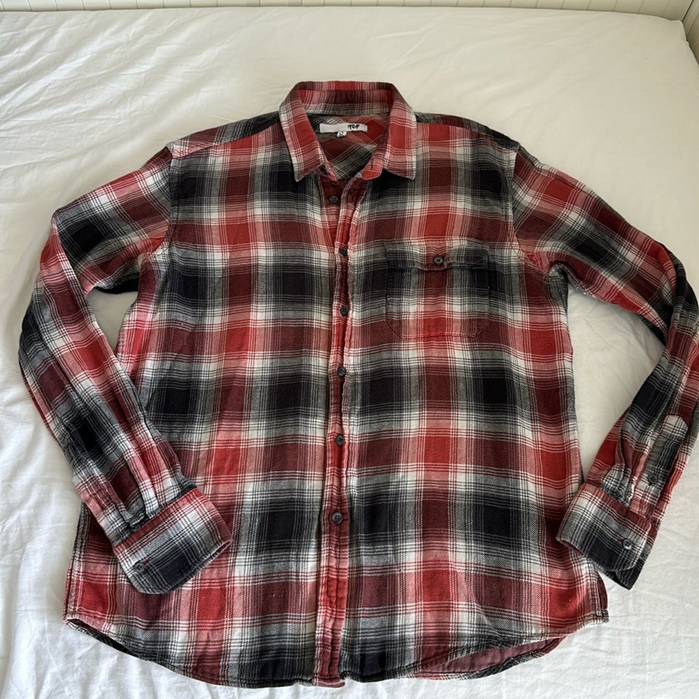 NSF Men’s Plaid Flannel Button Front Light Weight Cotton Long Sleeve Shirt